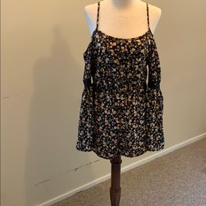 Black Floral Romper Laced Off the Shoulder Sleeves